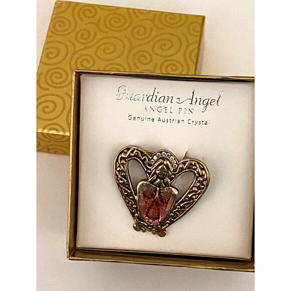 Guardian Angel Brooch Pin Genuine White and Pink Austrian Crystals - Picture 3 of 7